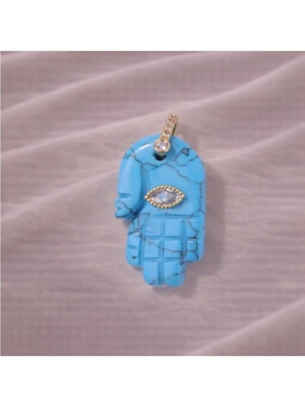 Hamsa Fatima Hand Turquoise Natural Stone Pendant Charm